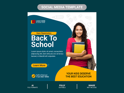 BACK TO SCHOOL SOCIAL MEDIA TEMPLATE a4 abstract authentic brochure layout design education banner fashion ads kids leaflet magazine marketing overview placeholder progressive school banner school marketing school poster social media student education typography poster web work