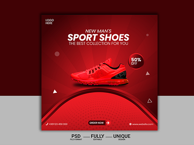 NEW MAN'S SPORT SHOES SOCIAL MEDIA TEMPLATE ads advertise banner branding business campaign collection corporate design discount marketing multiple colors online promotion quarantine safe sale shoes stay template