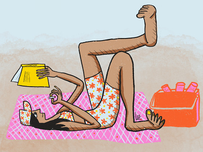 En la playa character design illustration