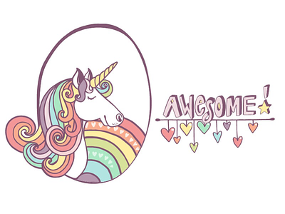 Unicorns are awesome! creative market hand-lettering illustration pastel rainbow unicorn vector illustration