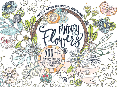 Fantasy Flowers Vector Design Set