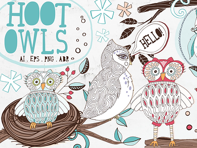 Cute Hoot owls adobe illustrator animals baby character design clipart creative market design illustration owls vector