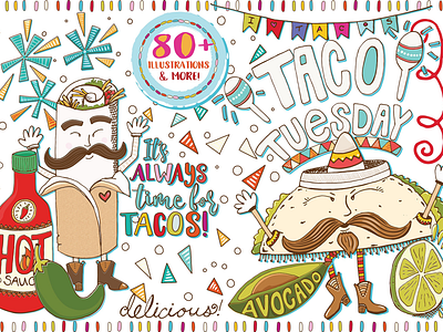 Taco Tuesday burrito illustration mexican tacos vector