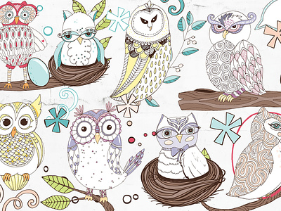 Hoot Owls clipart creative market illustrator owls vector