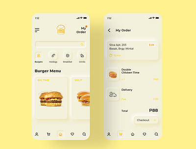 Minute Burger Joint Delivery App Soft UI Design adobexd burger delivery app food food app ui menu screen neumorphic design neumorphism soft ui ui trends