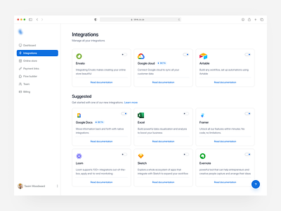 Integrations dashboard api settings automation dashboard design system integration settings modal product design saas settings page web app