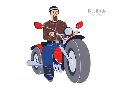 True Biker - "Fun" Style Illustration adobe illustrator app bike biker design flat design flat illustration funny biker illustration typography ui ux vectorart