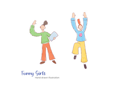 Funny Girls - Hand-drawn Illustration app apps design flat flat illustration girls logo mobile design print design ui ux web design