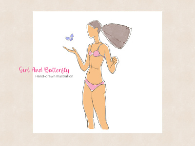 Girl And Batterfly - Hand-drawn Illustration apps fashion flat girl logo mobile design print design ui ux web design