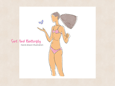 Girl And Batterfly - Hand-drawn Illustration