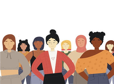 A group of diverse women cute diversity equality feminism graphic design group hand drawn mothers mothers day multiethnic people powerful vector women womens day womens month