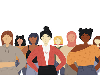 A group of diverse women cute diversity equality feminism graphic design group hand drawn mothers mothers day multiethnic people powerful vector women womens day womens month
