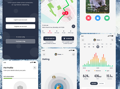 Pet Tracking-Dating animals caretaker cats dashboard dogs health healthcare mobile app mobile ui partners pet dating pet tracker pet tracking pets track tracking app ui uidesign ux walking