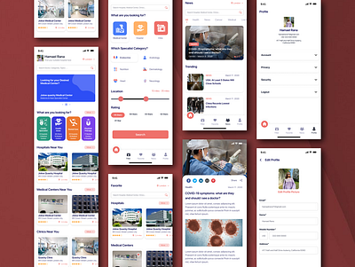Hospitals and Medical Centers app clinic clinics doctor health hospital hospitals illustration medical medical app medical center medicine mobile app mobile app design mobile design mobile ui ui ui design uidesign ux