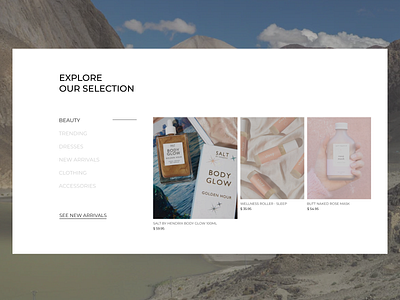 'Explore Our Selection' - Online Fashion Store design landingpage minimal typography ui ux web website