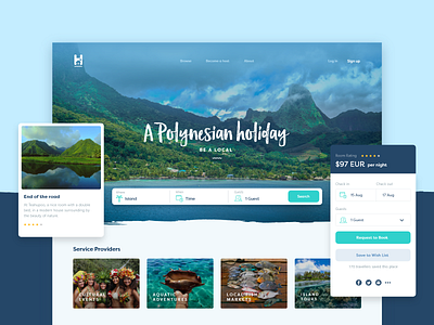 Holinesian Bnb Brand and Website accomodation blue bnb brand clean holiday island layout local river river digital travel travel agency turquoise ui uidesign ux vacation webdesign website