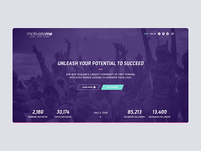 MotivateMe Website Hero brand color colour fitness health motivation platform purple river river digital simple clean interface teal ui ux webdesign website wellbeing woman women