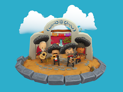 Los Mariachis Locos 3dmodel characterdesign gamedev handpainted indiedev lowpoly mariachis musical serenata shadeless videogame