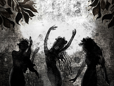 The Dance bw dance figure forest grunge illustration ink monochrome moon painting paper silhoutte traditional art