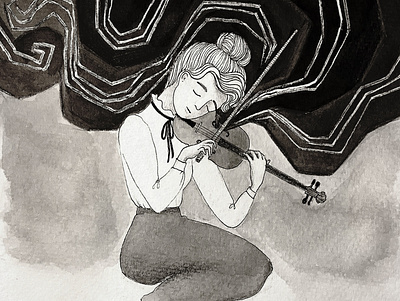 Music bw concept illustration ink inktober monochrome painting paper pen traditional art