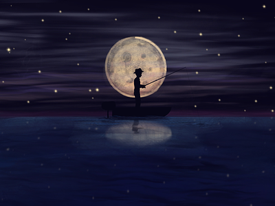 Moon boy fisherman illustration moon new procreate silhouette