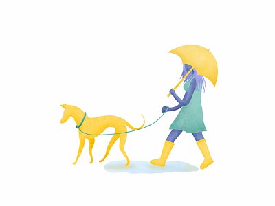 Dreamy Day Dreams character design dog illustration new procreate rain rainy day umbrella walking