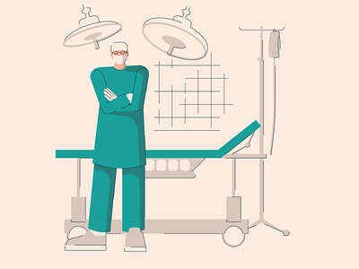 Male anesthesiologist or surgeon in operational theater. anesthesia anesthesiologist anesthetist doctor flat illustration limited palette medic medical illustration minimal non standard proportions operational room surgeon uniform vector