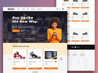 Okay buy online shopping for thrift clothing clothing company delivery design landing page online shopping online store register shoes shopping thrift shop ui ux website website ui