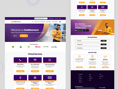 Clubkonnect - Online Data and Utility bills services api buy data design developer e commerce landing page register ui ux website