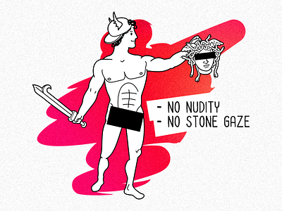 Censored Perseus cartoon censored gorgon greek mythology illustration medusa nudity perseus prohibition vector