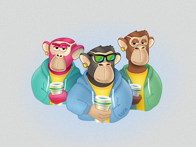 Monkey mafia band cartoon coffee illustration mafia monkey nft vector