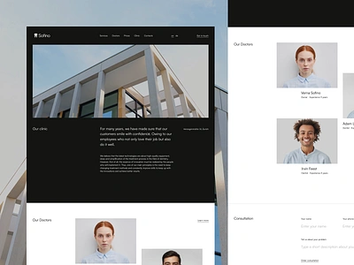 Sofino / Website for dental clinic in Zurich about clean ui clear design clinic dark theme dental dental clinic desktop landing minimal minimalist page story typo typorgaphy ui ux web web design website