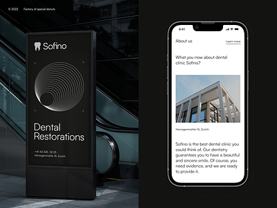 Sofino / Website for dental clinic in Zurich about branding clean clean design clear design dark theme dental dental clinic design minimal minimalist mobile mobile app modern responsive typo typography ui ui design ux