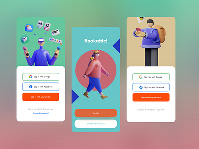 Bookattic! Splash Screen · Log In Screen · Sign Up Screen . 🚀