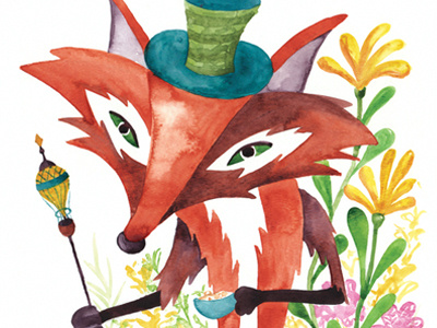 Fox's Garden Repose animal art coffee flowers fox hot air balloon mug painting scepter watercolor illustration
