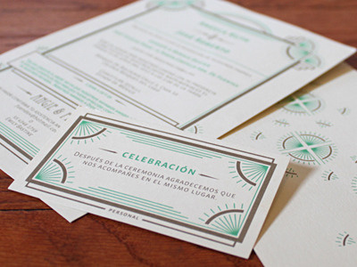 ANGIE & PEPE - WEDDING INVITATION SET art deco gold green invitation wedding invitation