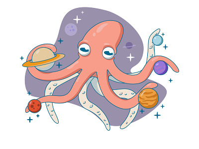 Space octopus adobeillustator design flat illustration octopus space vector
