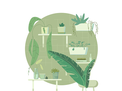 Plants design flat flowers green green color illustration monochrome plants vector