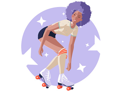 Retro roller 2d art adobeillustator afro colorful design flat girl illustration purple retro roller skates stars vector vector art vectorillustration