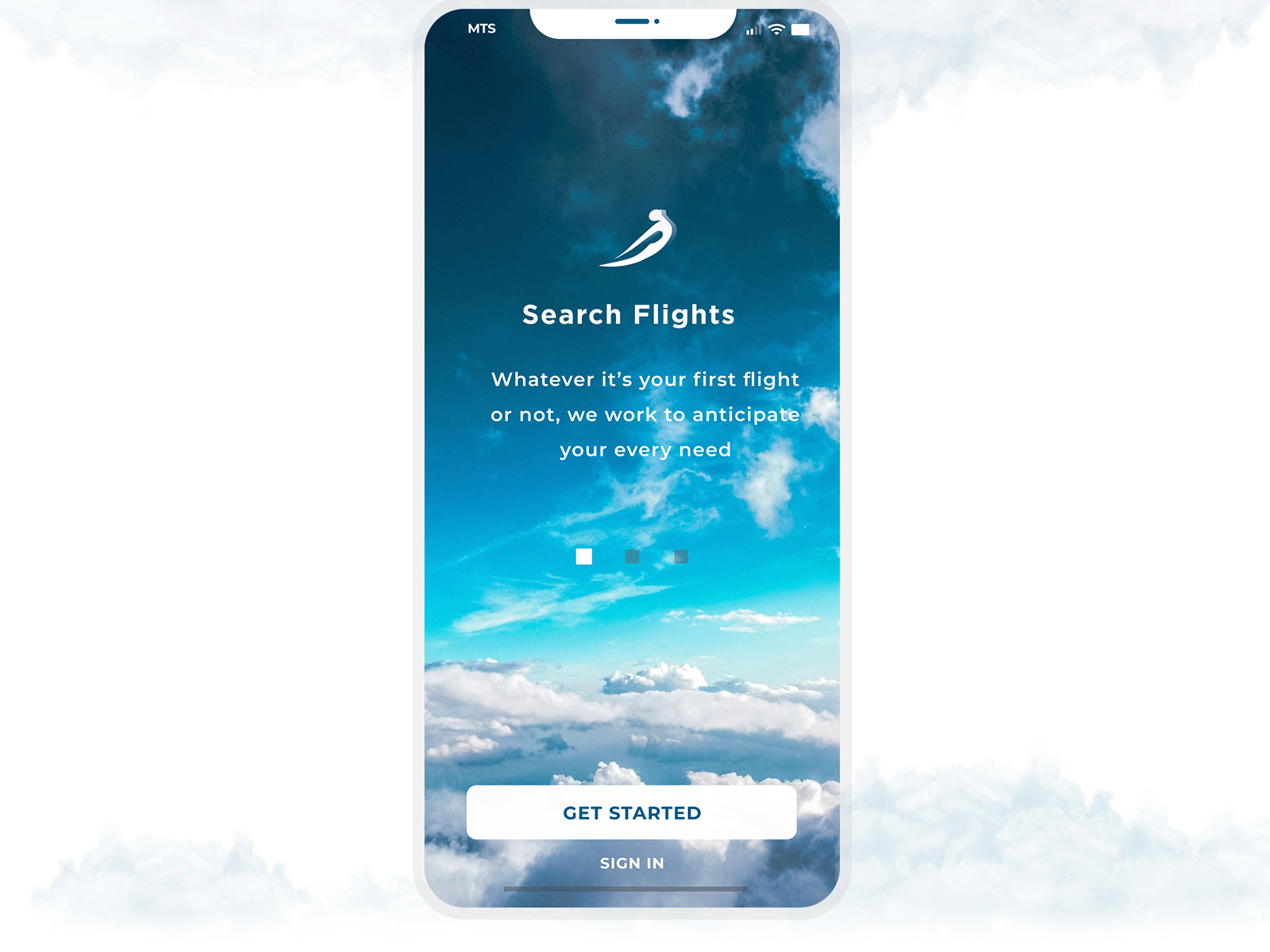 Onboarding Screen of FlyMe App