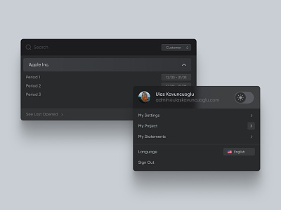 Search and Profile apple black component design gray minimal search settings ui ux