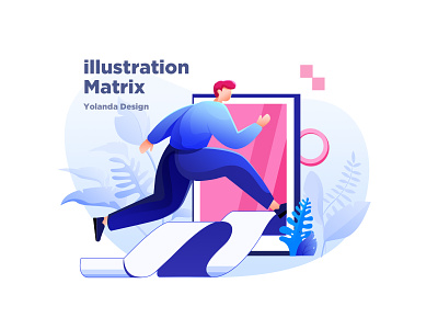 Illustrator build library app application blue and pink cycling drawing follower graphic design illustration iphone man people running ui deisgn web