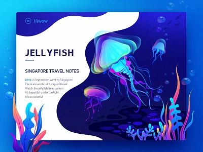 Jellyfish illustration app ui design banner blue and pink card colors follower graphic hiwow illustration jell yfish landing page ocean oceans singapore water color web design