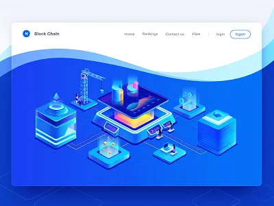 Block chain web（illustration） design 2.5d banner block chain blue color btc dashboard ethereum fish graphic hiwow illustration logo mine pool miners pool typography ui design wallets web design