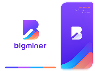 Logo Big Miner andriod app store icon b block chain color icons gradient color graphic hiwow illustration ios letter logo mark design m number ui ux design visual style guide