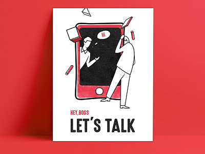 communicate（illustration) banner black boss colors palette contradictory space illustration people picture book poster design red and black ui ux visual design