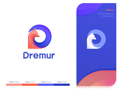 Logo deign - Dremur blue and white fox logo gradient color graphic design hiwow illustration letter d logo design orange and blue ui design web design