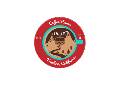 Logo design for Coffee House "The Lift" beige brand design branding caffe circle coffee flat house house logo icon illustration logo logo design minimal mountain resort round