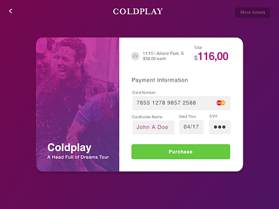 Concert Checkout - Daily UI #2 checkout coldplay dailyui interface