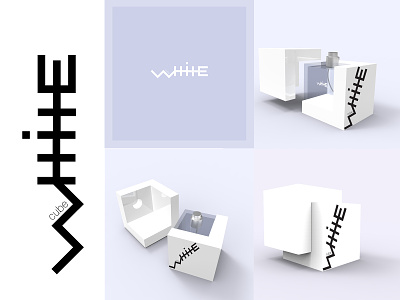 The concept of the flacon of parfume for men “White cube” branding flacon logo packaging parfume typography